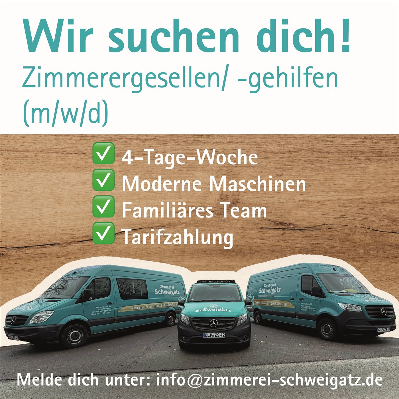 Wir suchen Zimmerergesellen und Zimmerergehilfen mit 4-Tage-Woche, modernen Maschinen, familiärem Team und Tarifzahlung